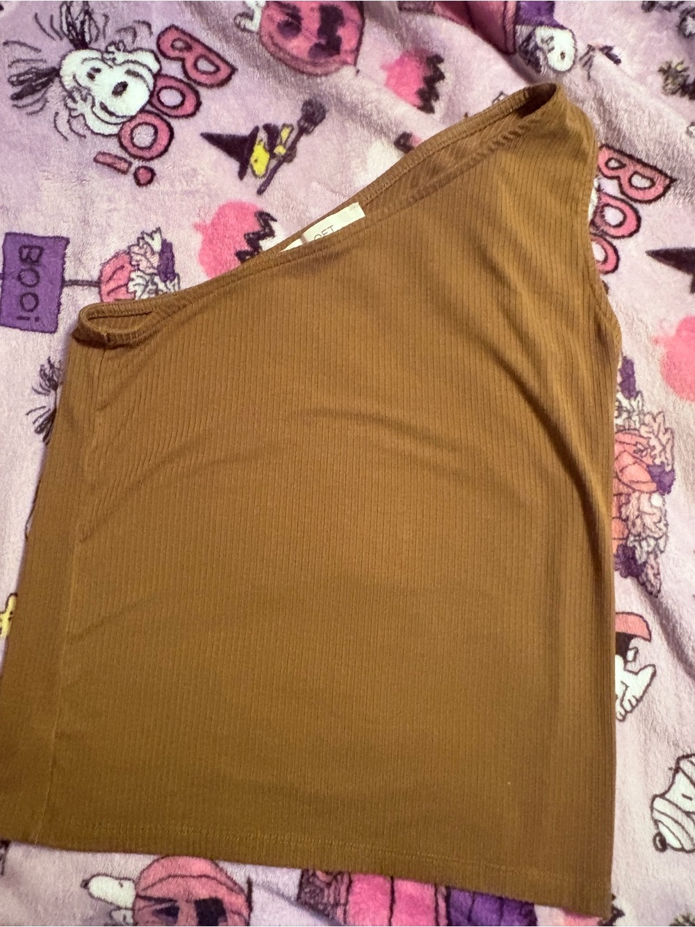 LOFT Brown Ribbed One-Shoulder Tank Top